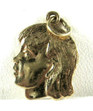 Little Girl 14kt Solid Gold Charm Pendant USA 1.7 Grams 1950s Girl's Profile Pendant