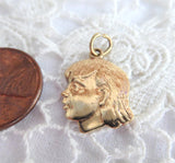 Little Girl 14kt Solid Gold Charm Pendant USA 1.7 Grams 1950s Girl's Profile Pendant