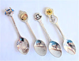 Set 4 English Souvenir Spoons London Cornwall Brighton Stratford 1960s Silver Plate