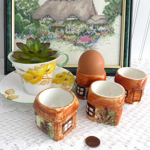 4 Cottageware Egg Cups Price Kensington England Hand Painted 1950s