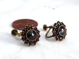 Bohemian Garnet Cluster Earrings Sterling Silver Gold Vermeil 1950s Birthstone