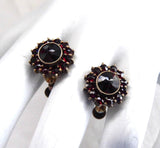 Bohemian Garnet Cluster Earrings Sterling Silver Gold Vermeil 1950s Birthstone