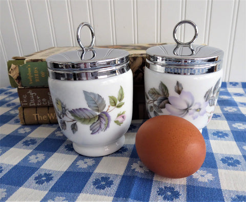 Royal Worcester June Garland Egg Coddler Pair King Double 2 Egg Size Floral 1950s