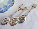 Set Souvenir Spoons 3 England Cornwall France 2 Enamel Crest Finials 1950s Silverplate