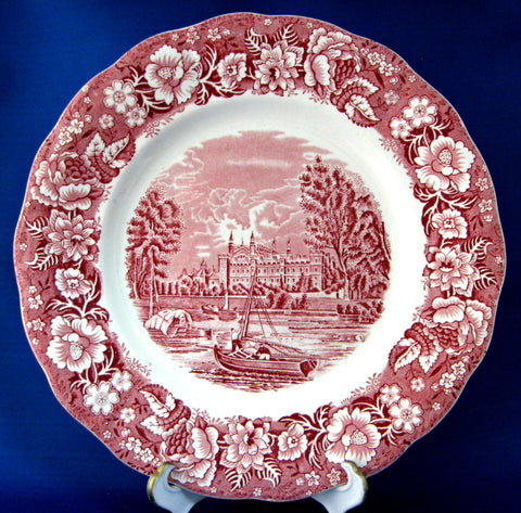 Red Transferware Dinner Plate Palissy Thames River Scenes Eton College 1950s