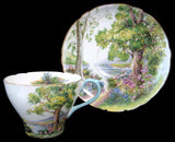 Shelley Woodland Cup and Saucer Cambridge Shape Landscape Teacup 1950s