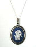 Wedgwood Jasperware Necklace Dark Blue And White Cupid Bow Silver Chain 1950s