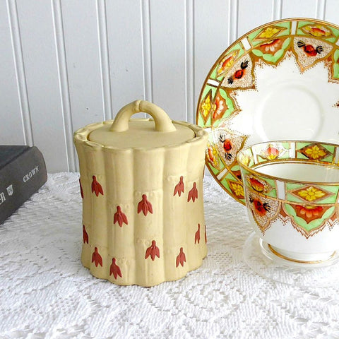 Wedgwood Jasper Jar With Lid Primrose And Terracotta 1950s Bamboo Caneware