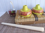 Posy Vases Pair Candle Holders 1960s Chartreuse Rust Drip Pottery Mid Century Retro