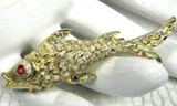 Rhinestone Fish Pin 1960s Fish Brooch Figural Seaside Beach Gold Plated Gold Red