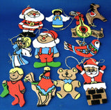 Christmas Ornaments 1960s Handmade Set Of 11 Painted Wood Santa Bear Artisan USA