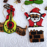 Christmas Ornaments 1960s Handmade Set Of 11 Painted Wood Santa Bear Artisan USA