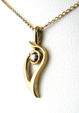 Necklace 14kt Gold Diamond Tear Shape Pendant 14kt Gold Chain USA 1960s Estate