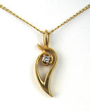 Necklace 14kt Gold Diamond Tear Shape Pendant 14kt Gold Chain USA 1960s Estate