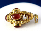Italian Etruscan Charm 18kt Gold Carnelians 1960s 18k Gold Hand Made Italy