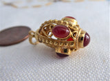 Italian Etruscan Charm 18kt Gold Carnelians 1960s 18k Gold Hand Made Italy