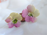 Earrings Bone China Pink Yellow Flower Rose Posy Vintage 1960s Hand Made