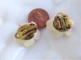 Earrings Bone China Pink Yellow Flower Rose Posy Vintage 1960s Hand Made