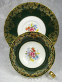 Shelley Green Combo Georgian Flora Lincoln Cup And Saucer Gold Overlay