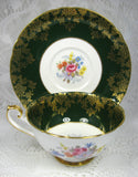 Shelley Green Combo Georgian Flora Lincoln Cup And Saucer Gold Overlay