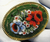 Brooch Italian Mini Mosaic Flower Bouquet Green Background 1960s Italy Marked Pin