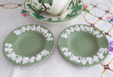 Pair Wedgwood Green Jasperware England Ashtrays Grapevine Dishes English 1960s