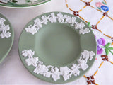 Pair Wedgwood Green Jasperware England Ashtrays Grapevine Dishes English 1960s