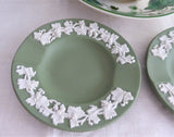 Pair Wedgwood Green Jasperware England Ashtrays Grapevine Dishes English 1960s