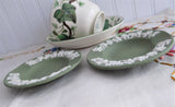 Pair Wedgwood Green Jasperware England Ashtrays Grapevine Dishes English 1960s