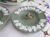 Pair Wedgwood Green Jasperware England Ashtrays Grapevine Dishes English 1960s