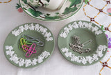 Pair Wedgwood Green Jasperware England Ashtrays Grapevine Dishes English 1960s
