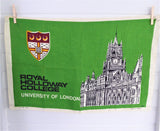 Tea Towel Irish Linen Royal College Holloway London Banner 1969 Green
