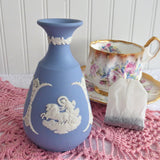 Wedgwood Blue and White Jasperware Vase Cupid Aurora And Chariot Jasper 1969