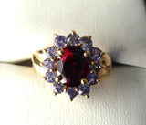 Cluster Ring Garnet 12 Tanzanites 10kt Gold 1970s Engagement January Birthstone 10k