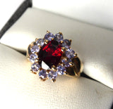 Cluster Ring Garnet 12 Tanzanites 10kt Gold 1970s Engagement January Birthstone 10k