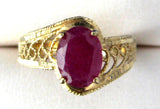 Ruby Ring 10kt Gold Filigree Genuine Engagement Ring July Birthstone 1970s