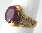 Ruby Ring 10kt Gold Filigree Genuine Engagement Ring July Birthstone 1970s