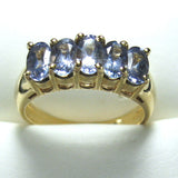 Ring Solid 14kt Gold With 5 Oval Tanzanites Engagement 1970s Wedding Band