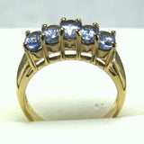 Ring Solid 14kt Gold With 5 Oval Tanzanites Engagement 1970s Wedding Band