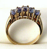 Ring Solid 14kt Gold With 5 Oval Tanzanites Engagement 1970s Wedding Band