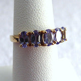 Ring Solid 14kt Gold With 5 Oval Tanzanites Engagement 1970s Wedding Band