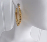 Earrings 14kt Gold Door Knocker Carved 1970s Fancy Hoops Diamond Cut Puffy