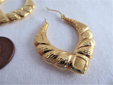 Earrings 14kt Gold Door Knocker Carved 1970s Fancy Hoops Diamond Cut Puffy