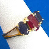 Ring 14kt Natural 1 Carat Ruby With 2 Natural Blue Sapphires 1970s 2 Carats Total