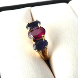 Ring 14kt Natural 1 Carat Ruby With 2 Natural Blue Sapphires 1970s 2 Carats Total