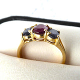 Ring 14kt Natural 1 Carat Ruby With 2 Natural Blue Sapphires 1970s 2 Carats Total