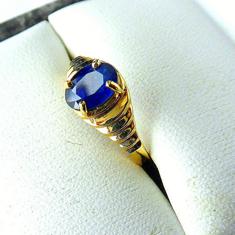 Sapphire Ring 14k Oval Blue Sapphire Solitare 3/4 Carat 1970s 14kt Gold