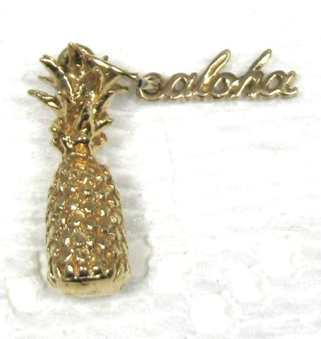14kt Gold Aloha Pineapple 3D Charm Pendant 1970s Hawaii Souvenir 14k Solid Gold