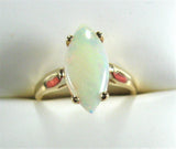 Opal Ring 14k Gold Genuine White Opal Marquise 6 3/4 Cut 1970s October Birthstone