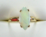 Opal Ring 14k Gold Genuine White Opal Marquise 6 3/4 Cut 1970s October Birthstone